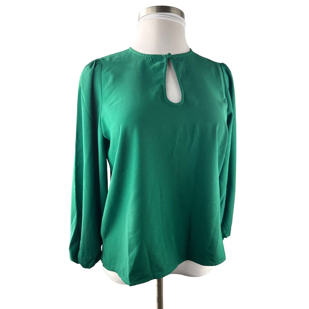 J. Crew Puff Sleeve Satin Back Crepe Top Emerald Green Blouse M NEW Office Chic - Picture 2 of 13